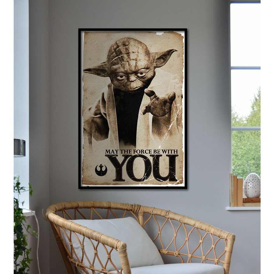 96.5 x 66 cms Approx 38 x 26 inches Star Wars Yoda May The Force Be With You Poster Magnetic Notice Board Oak Framed 