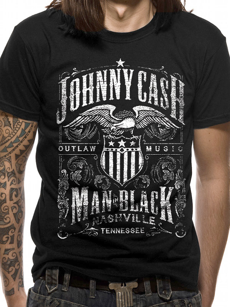 Bands Johnny Cash Outlaw Music M/änner T-Shirt schwarz Band-Merch