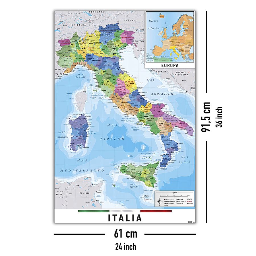 Mappa Italia Fisico Politico Map of Italy - Posters buy now in the shop  Close Up GmbH