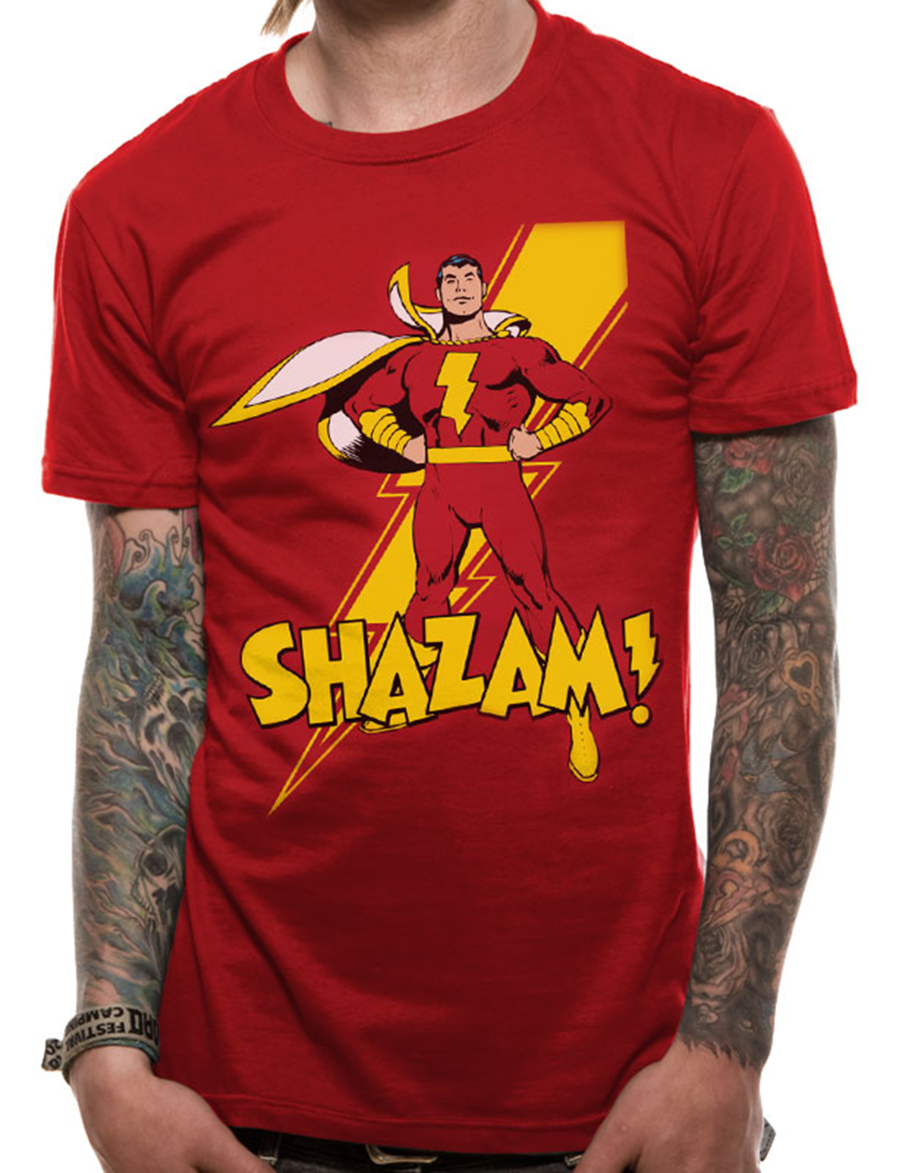 Authentic DC Captain Marvel Shazam Uniform Costume Outfit Allover FRONT T-shirt 