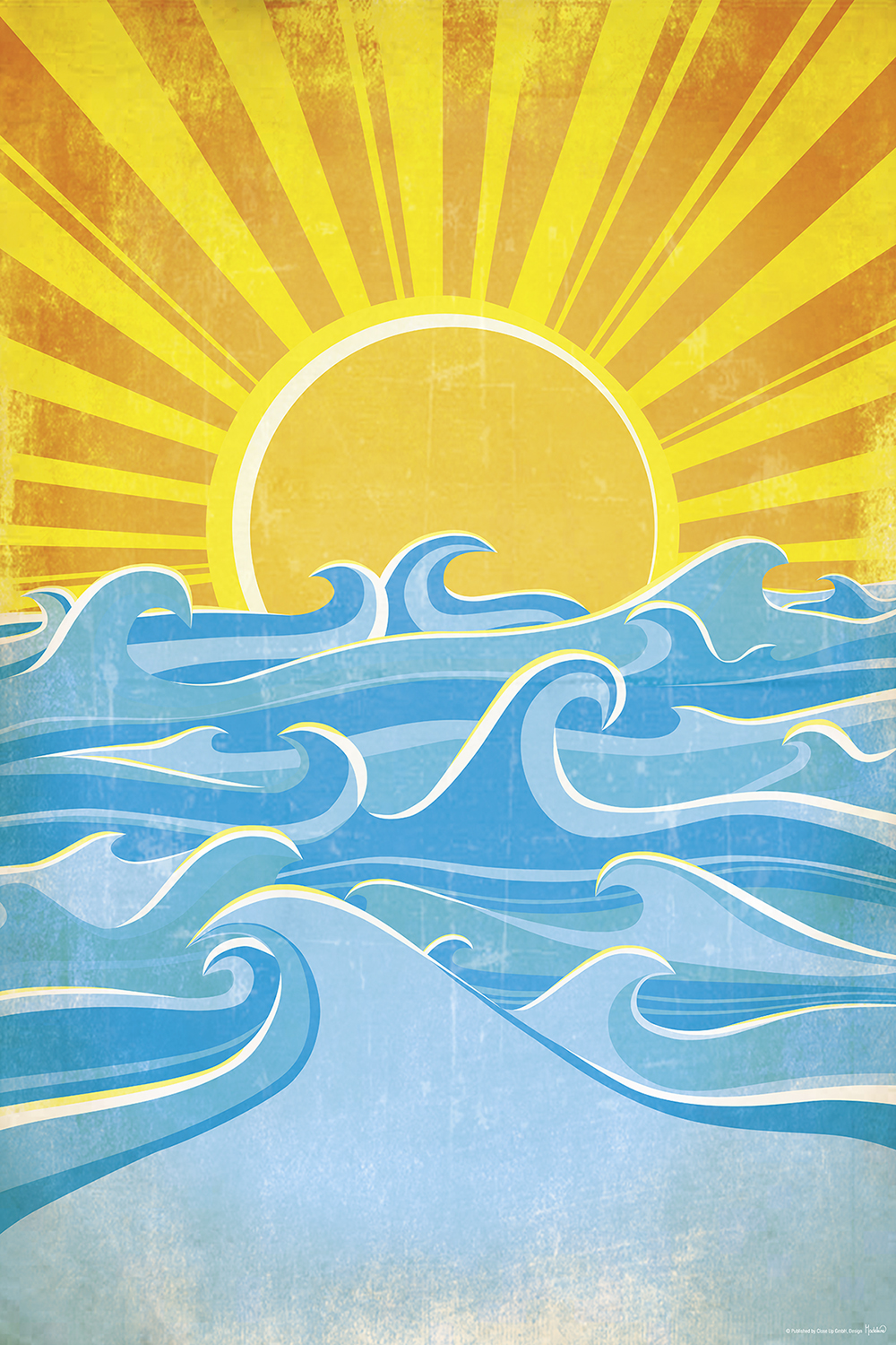 Kunst Poster Madeleine Sea Waves And Yellow Sun Retro Sonne Meer 61 x 91,5 cm 