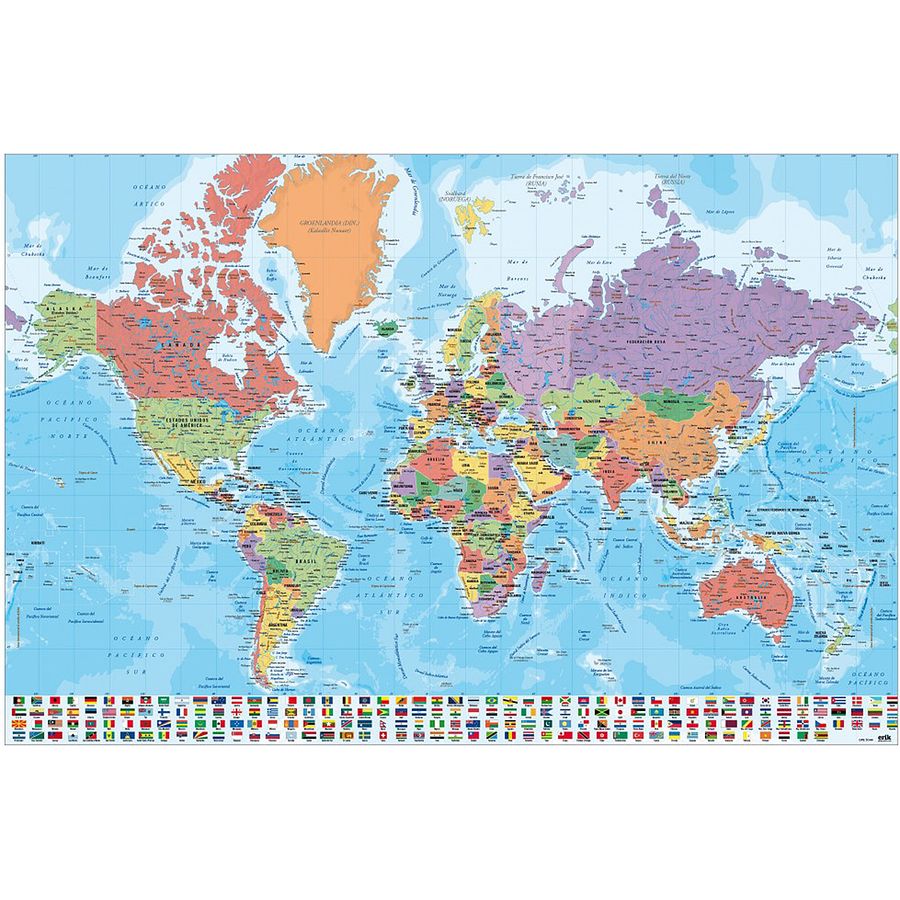 World Map Poster With Flags